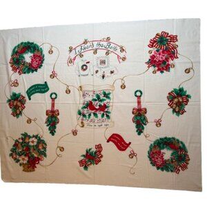 🛒 $4 - Vintage Fabric DIY Material - 1 yard Christmas Applique Panel #26